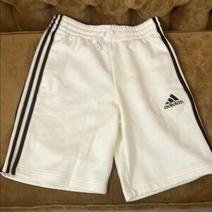 Adidas White and Black Athletic Shorts with Signature Stripes
